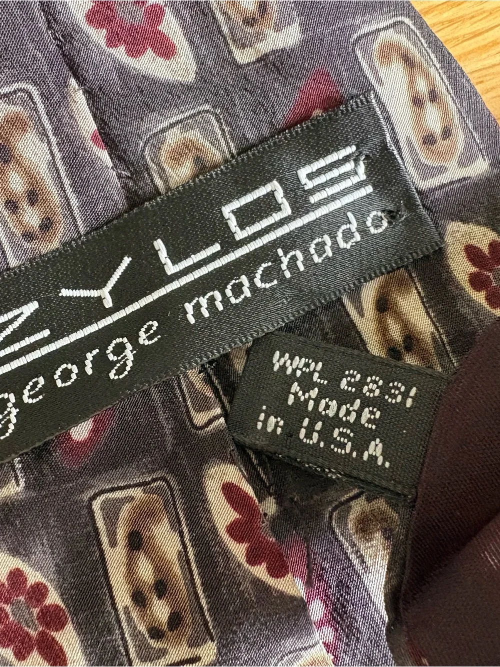 Zylos George Machado Silk Tie Vintage Geometric Floral Made in USA Men Necktie